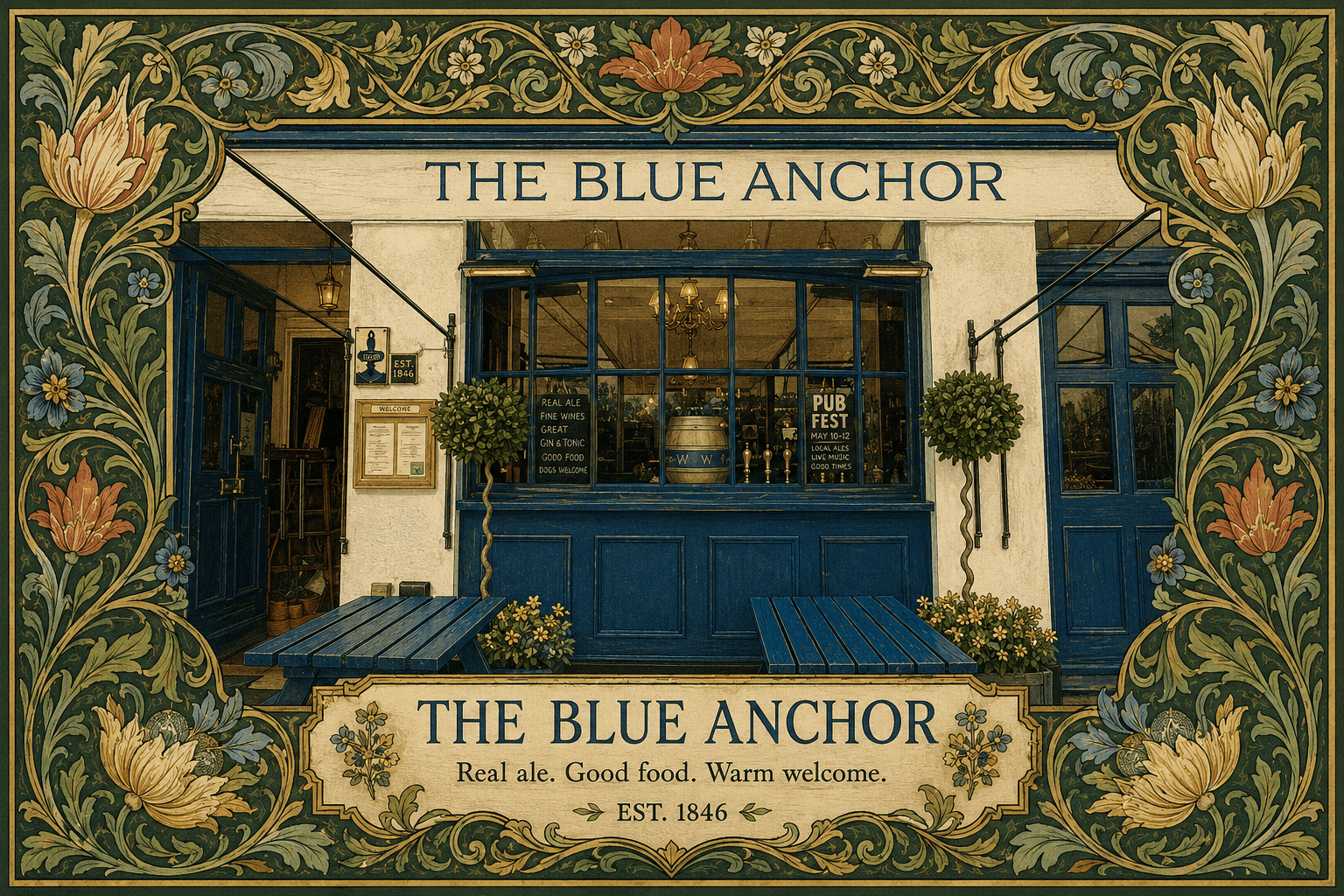 The Blue Anchor — William Morris style portrait