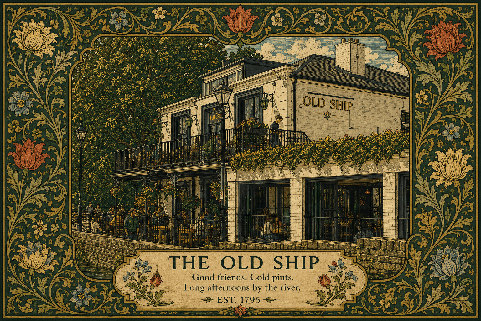 Old Ship — William Morris style portrait